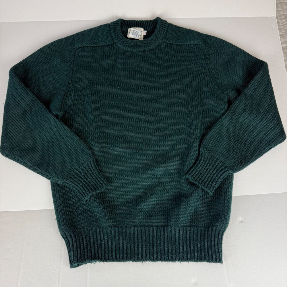 Vintage Woolrich Mens M Forest Green 100% Pure Wool Crewneck Sweater Heavy Knit